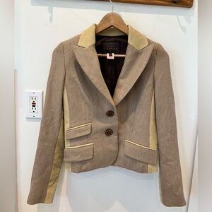 Pink Tartan made in Canada Sz 4 Birdseye Tweed Wool Blazer Golden Camel Corduroy